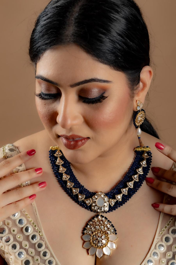Buy BLUE JALI WORK MOP NECKLACE