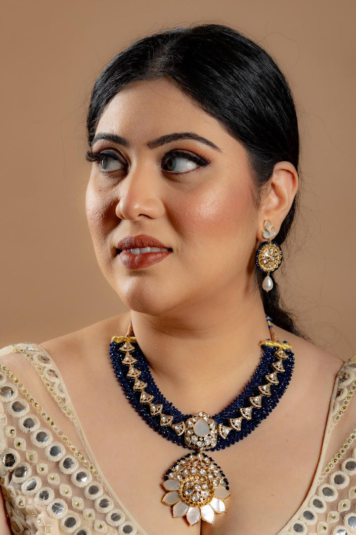 Buy BLUE JALI WORK MOP NECKLACE