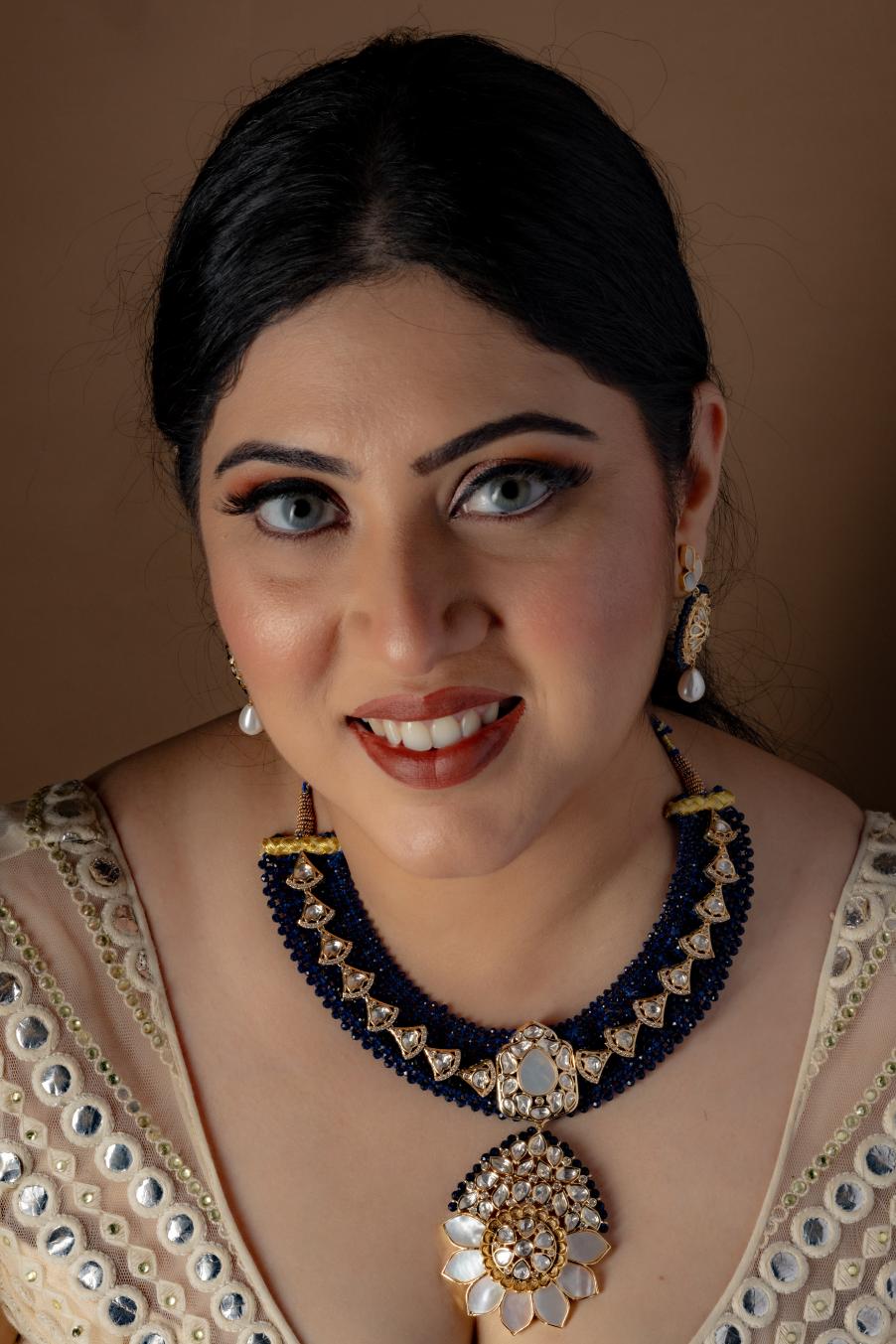 Buy BLUE JALI WORK MOP NECKLACE
