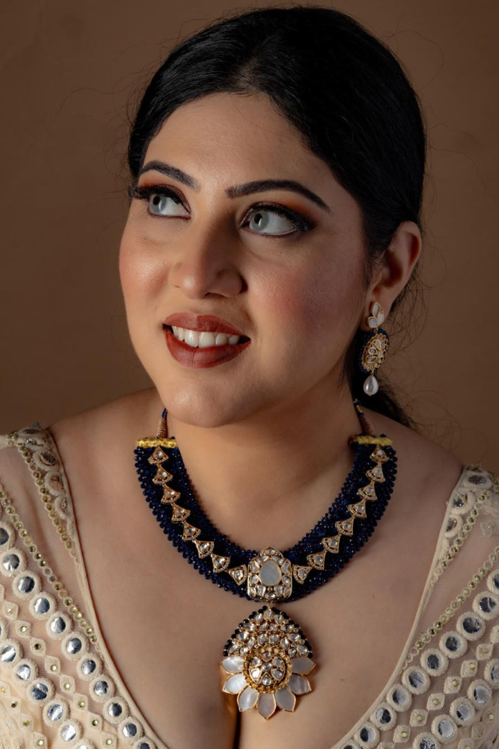 Buy BLUE JALI WORK MOP NECKLACE