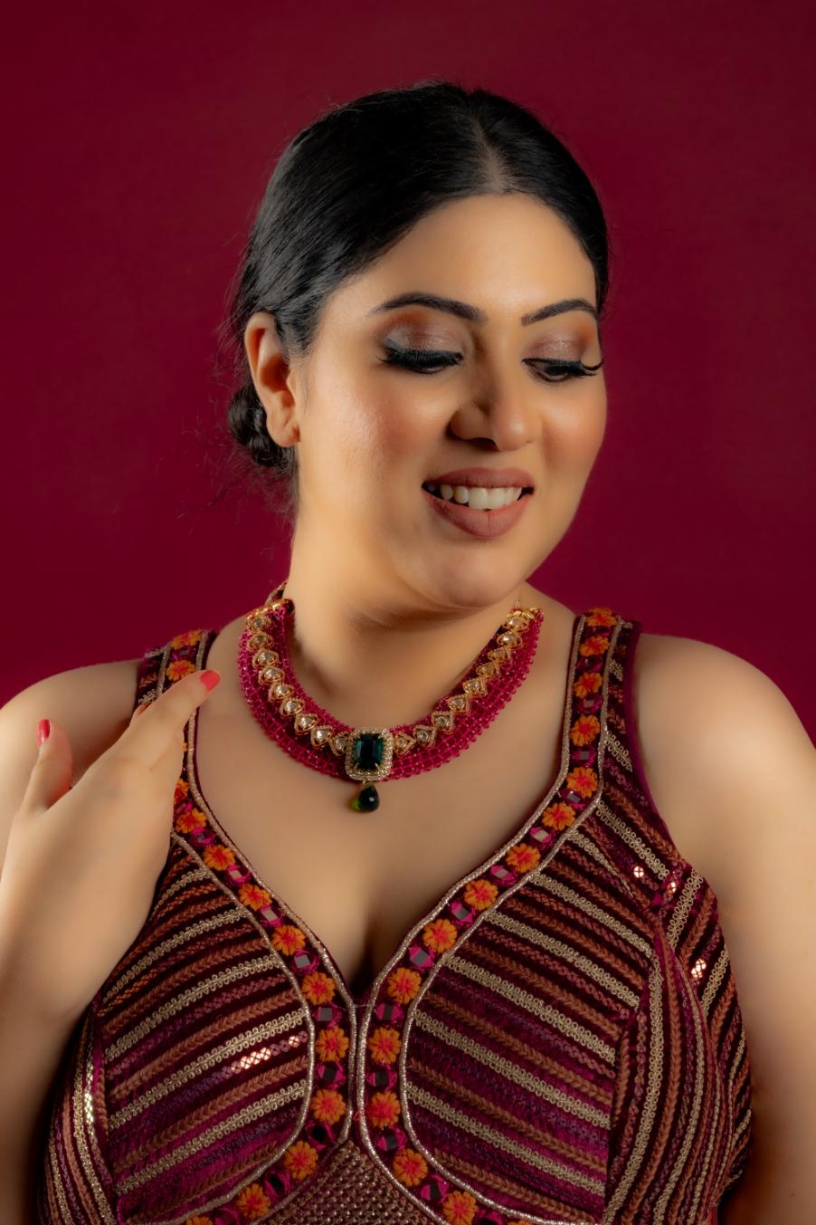 Buy PINK HYDRO JALI JADAU NECKLACE