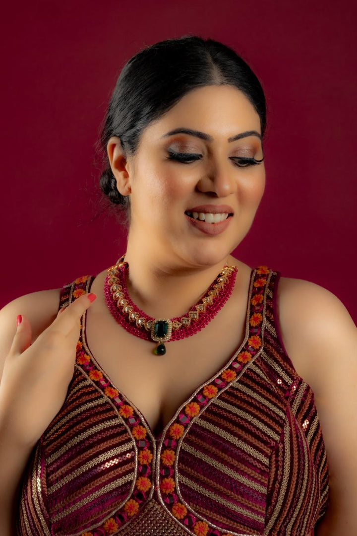 Buy PINK HYDRO JALI JADAU NECKLACE