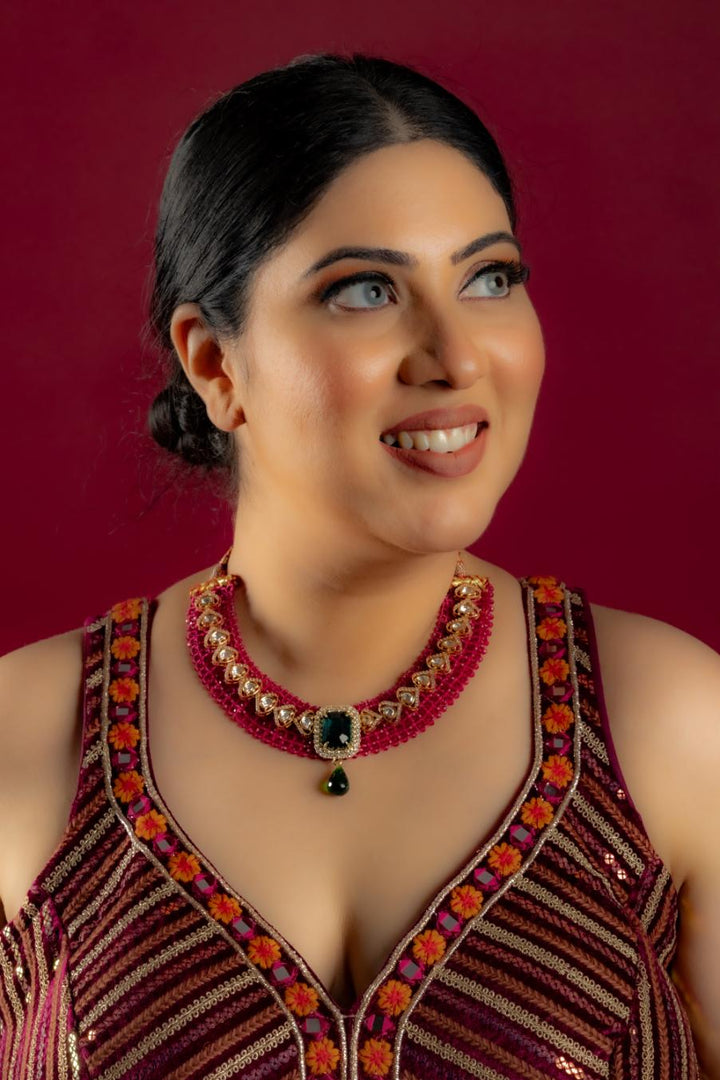Buy PINK HYDRO JALI JADAU NECKLACE