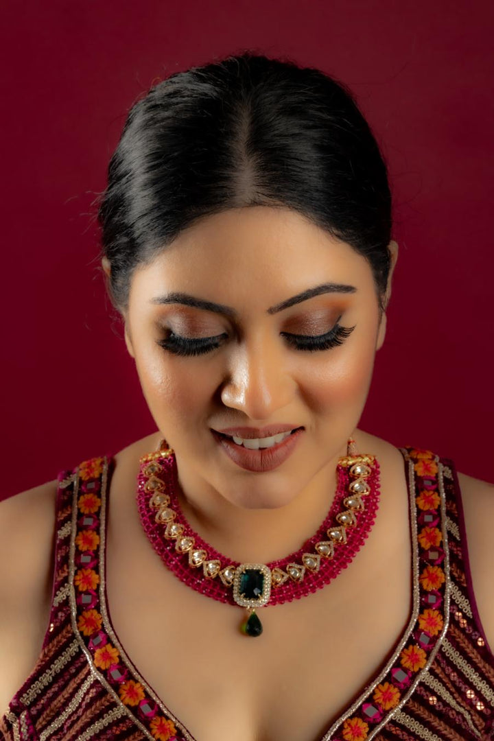 Buy PINK HYDRO JALI JADAU NECKLACE