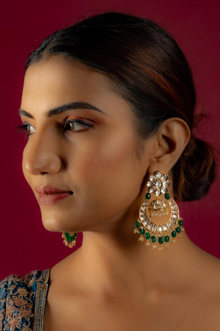 REGAL GREEN & GOLD KUNDAN EARRING