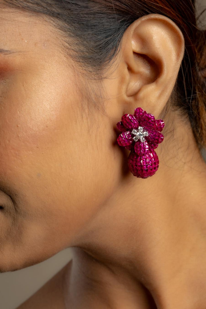 ELEGANT RUBY FLORAL EARRINGS