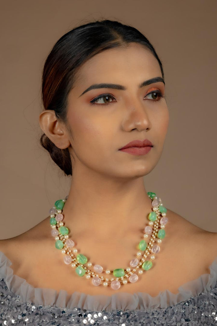 PASTEL PINK & GREEN DOUBLE LAYERD NECKLACE