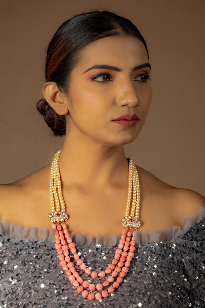 CARVED CORAL & PEARL CASCADE NECKLACE