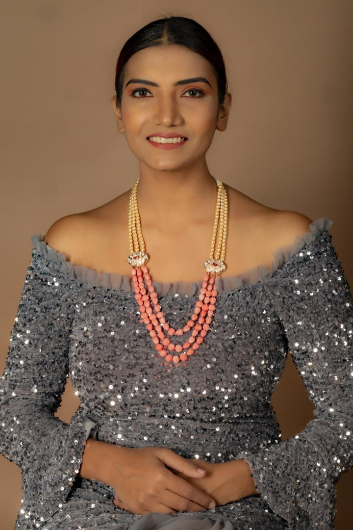 CARVED CORAL & PEARL CASCADE NECKLACE